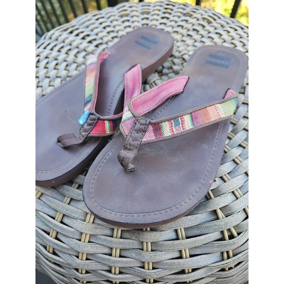 Toms Women's 6 Piper Print Slip On Flip Flops Flats Sandals Stripe Beach - Picture 2 of 9